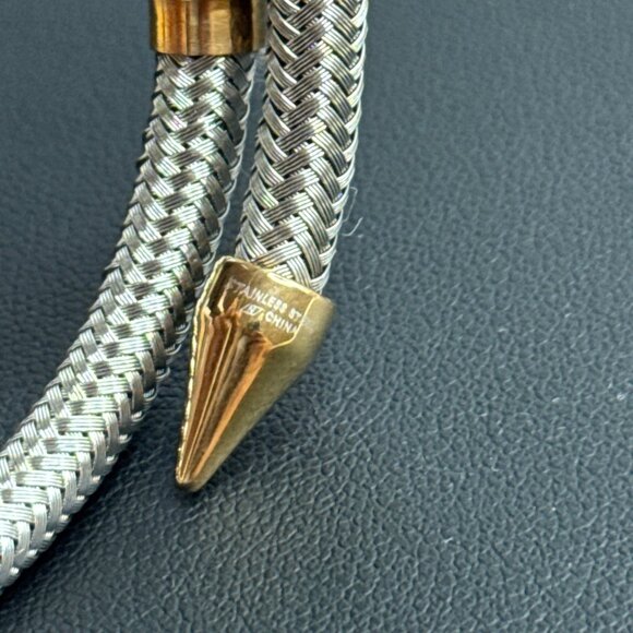 Nail Head Bangle Cuff Bracelet Mesh Stainless Steel Pave Crystals Gold Tone - Picture 6 of 8